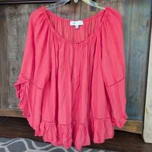 Fever Coral Striped Boho Peasant Blouse - Women's XL